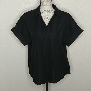 Shein Short Sleeve Collared Shirt Black Size M